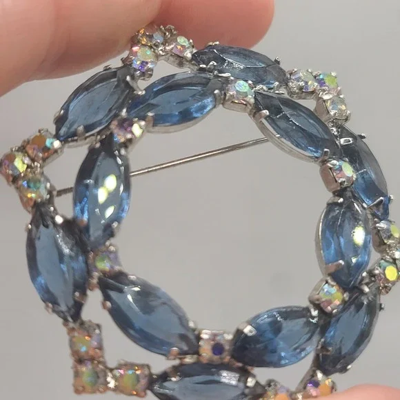 Vintage‎ Rhinestone Brooch Blue AB Open Back